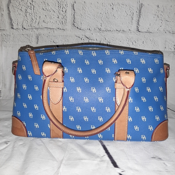 Dooney & Bourke Handbags - Dooney & Bourke Blue, Tan Leather Monogram Satchel